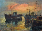 V. Tenório Filho, `Marinha com Barcos` - óleo sobre placa - med. 17,5 x 24 cm