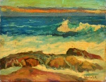 Virgilio L R, `Marinha` - óleo sobre cartão - med. 19 x 29 cm