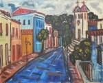 Inimá de Paula, `Vilarejo com Igreja` - óleo sobre tela - datado 1983 - med. 81 x 100 cm