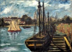 José Marques Campão, `Marinha com Barcos, Figuras,Igrejas e Casario ao Fundo ` - aquarela - med. 59 x 80 cm