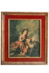 Belíssima Gravura, adquirida no Museu do Prado, na Espanha, reprodução, em moldura de madeira, pintada na tonalidade ouro velho. Dimensões: 40 cm X 33 cm e 57 cm X 50 cm (Alt./Larg.). Marcas do tempo.