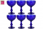 PRADO - PORTUGAL - Seis Belíssimas Taças Altas, para champanhe ou sobremesas, em vidro português, na tonalidade azul cobalto, padrão bico de jaca. Dimensões: 13 cm X 9,5 cm (Alt./Diâm.). lx