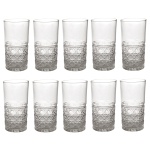 Conjunto de 10 copos para long drink de cristal translucido. Base lapidada. 14 cm.