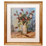 SERGIO TELES (Rio de Janeiro, 1936)  Vaso com Flores. Óleo s/ tela. Ass. cie. 65 x 52 cm (MI). 94 x 83 cm (ME).