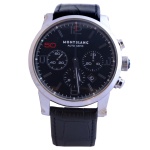 MONTBLANC - Modelo MEISTERSTUCK. Relógio de pulso com movimento automático suíço, caixa em aço e mostrador negro. Resistente à água até 30 m de profundidade. Pulseira original em couro de crocodilo preto. Caixa 46 mm. Funcionando. 24 cm. Este lote encontra-se em Belo Horizonte, MG, e só estará disponível em nossa loja a partir do dia 13 de Outubro.