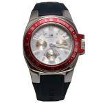 TOMMY HILFIGER - No F90309 - Relógio de pulso com taquímetro, caixa em aço com bezel vermelho, mostrador em aço com pequenos mostradores, resistente à água até 5 ATM, equivalente a profundidade de 50 m. Pulseira original emborrachada de cor preta. Caixa 44 mm. 24 cm aberto. Este lote encontra-se em Belo Horizonte, MG, e só estará disponível em nossa loja a partir do dia 13 de Outubro.