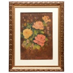 GEORGINA DE ALBUQUERQUE (Taubaté, 1885 - Rio de Janeiro, 1962) - Flores. Óleo s/ tela. Ass. cid. 29 x 20 cm (MI). 41 x 31 cm (ME). Este lote encontra-se em Belo Horizonte, MG, e só estará disponível em nossa loja a partir do dia 13 de Outubro. Pintora, professora. Aos 15 anos, inicia sua formação artística com o pintor italiano Rosalbino Santoro (1857-1942). Muda-se para o Rio de Janeiro em 1904, matricula-se na Escola Nacional de Belas Artes (Enba) e estuda com Henrique Bernardelli (1858-1936). Em 1906, casa-se com o pintor Lucílio de Albuquerque (1877-1939) e viaja para a França. Georgina de Albuquerque é uma das principais mulheres brasileiras a conseguir firmar-se como artista no começo do século XX. Em suas pinturas, a artista tem como parâmetro o impressionismo e suas derivações. Elas apresentam uma paleta de cores luminosas, empregada com sensibilidade. Os temas mais constantes de Albuquerque são o nu, o retrato e a paisagem. Em Raio de Sol, s.d. ou Dia de Verão, ca.1920, com amplas pinceladas, ela explora as incidências luminosas e a vibração cromática. A partir de 1920, passa a trabalhar com uma paleta mais sóbria e a realizar pinturas com temas da vida popular, como Duas Roceiras, s.d. ou No Cafezal, ca.1930, entre outras.