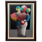 INOS CORRADIN (Vogogna, Itália (14/11/1929) - Equilibrista. Óleo s/ tela. Ass. cie e verso. 70 x 50 cm (MI). 84 x 63 cm (ME). Este lote encontra-se em Belo Horizonte, MG, e só estará disponível em nossa loja a partir do dia 13 de Outubro. Artista figurativista, dedicou-se a paisagens, naturezas-mortas e figuras, tratadas estilizadamente, com cores e tons iluminados. Passou a infância e adolescência em Castelbaldo, província de Padova, onde teve aulas de pintura com Tardivello. Em 1947 trabalhou em um monumento em homenagem aos mártires da resistência italiana contra o fascismo, erguido em Castelbado. Muda-se para o Brasil em 1950, fixando-se em Judiaí, São Paulo. É convidado pelo pintor argentino Osvaldo Navarro a fazer parte do núcleo artístico do Atelier Cooperativa Politone, na Vila Mariana, São Paulo, em 1951. Visita em Salvador, em 1953, onde conhece diversos artistas, como Mário Cravo Júnior, Rubens Valentin, Caribè, Jenner Augusto e Mirabeau Sampaio, o crítico Wilson Rocha e o cantor e compositor Dorival Caymmi. Participou da equipe de cenógrafos do Balé do IV Centenário de São Paulo em 1954 e executa cenários para balés e peças teatrais para Rugero Giacobbi e Aldo Cravo.