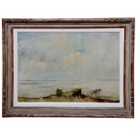 Assinatura não Identificada - Marinha. Óleo s/ tela. 49 x 60 cm (MI). 68 x 88 cm (ME). Belíssima Moldura Kaminaghai. Este lote encontra-se em Belo Horizonte, MG, e só estará disponível em nossa loja a partir do dia 13 de Outubro.