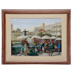 ALFREDO SANTOS  Feira Livre. Óleo s/ tela. Ass. cid. Datado 86. 54 x 62 (MI). 86 x 45 cm (MI). Lote pertencente ao acervo de tradicional família paulistana de Américo Moreira dos Santos e Anella Mafalda Malzoni.