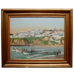 ALFREDO SANTOS  Cidade a Beira Mar. Óleo s/ tela. Ass. cid.  Datado 81. 48 x 62 cm (MI). 68 x 83 cm (ME). Lote pertencente ao acervo de tradicional família paulistana de Américo Moreira dos Santos e Anella Mafalda Malzoni.