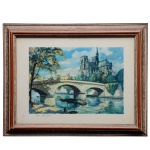 Escola Francesa  Vista da Ile de la Cité com a Catedral de Notre-Dame. Reprodução gráfica. 28 x 37 cm (MI). 37 x 46 cm (ME). Lote pertencente ao acervo de tradicional família paulistana de Américo Moreira dos Santos e Anella Mafalda Malzoni.