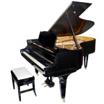 Piano alemão meia cauda de 1923, ornado em laca preta com sua banqueta retangular estofada. Apresenta placa da manufatura Rud  Ibach  Sohn, data de 1923, assinatura da Ibach e rótulo com marca de Berlin modelo 8522." Acompanha banco. 100 x 190 x 148 cm (piano). 48 x 62 x 32 cm (banqueta).   Lote pertencente ao acervo de tradicional família paulistana de Américo Moreira dos Santos e Anella Mafalda Malzoni. Este lote encontra-se na residência no Ibirapuera, SP e a retirada devera ser feita a partir do endereço com a orientação da organizadora do leilão.