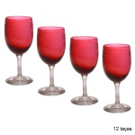 SAINT LOUIS - Belíssimo conjunto de 12 cálices para vinho do Porto em cristal francês de tonalidade rubi. Haste e fuste de cristal translúcidos. França. Séc. XX. 13 cm