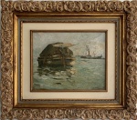 CASTAGNETO, Marinha com Barcos - óleo sobre tela - 24x30 cm - acid 1898