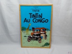 Poster das aventuras de Tintin Au Congo, moldura em madeira. Medindo 63cm x 45cm.