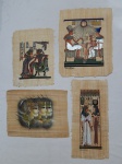DIVERSOS, quatro (4) pinturas policromadas sobre papiros, motivos egípcios, souvenir do Egito, , medindo o maior 53 cm altura, acondicionados em um envelope cartonado da MAAT PAPYRUS 163  Piramids St. - Giza.