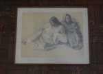 LITO, uma (1) representando duas mulheres sentadas, assinatura ilegível e datação 1974 no CIE, emoldurada e envidraçada. 63 x 80 cm