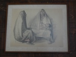 LITO, uma (1) representando duas mulheres sentadas, uma delas com criança no colo, assinatura ilegível e datação 1974 no CID, emoldurada e envidraçada. 63 x 79 cm