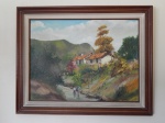 ALAN CARLSON, paisagem com casebres e figuras, OSE, assinado no CIE, (Alan Carlson, 1950, Rio de Janeiro, RJ, pintor) 63 x 83 cm , com moldura 80 x 102 cm.