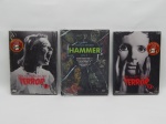 CINEMA, três (3) DVDs: Obras Primas do Terror, números 7 e 9; Coleção Estúdio Hammer, volume 2, totalizando 18 filmes.