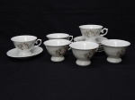 PORCELANA, seis (6) xícaras para chá, ornamentação floral policromada, manufatura SCHMIDT (Pomerode, SC; Mauá, SP; Campo Largo, PR, fundada em 1945, ainda em atividade, maior fábrica de porcelana da América Latina).