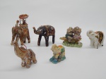 ESCULTURAS, seis (6) representando elefantes, policromados, confeccionados em materiais diversos, alguns com defeitos, medindo o maior 12 cm.