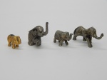 ESCULTURAS, quatro (4) elefantes, confeccionados em bronze e metal prateado, medindo o maior 6 cm.