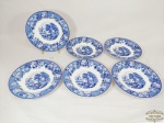 Jogo de 6 Pratos Massas em Porcelana Inglesa  tonalidade azul e branca ,Woods & Sons Rosa Cena Campestre . Medida: 23 cm diâmetro