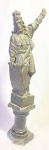 ARTE SACRA - "Moises" Antiga e rara imagem europeia, circa 1900, em bronze patinado, magnificamente cinzelada, representando Proveta Com os Dez Mandamentos. Apoiada sobre pedestal em mármore. Med 34 cm (Só imagem) e 47 cm (Imagem com pedestal). Obs: Pedestal no estado.