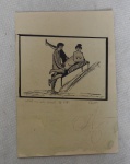 Técnica Mista - Desenho pornográfico nanquim com grafite, "casal com ato sexual" - datado 1971 - assinatura não identificada CID -  Med. 16,5cm x 23,5cm
