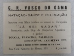 COLECIONISMO - Antigo panfleto propaganda do C.R. Vasco da Gama em campanha de inscrição para treinamento aquático. Med. 16cm x 21cm