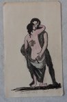 DESENHO - "Casal de Beijando" 1970 - Téc. Mista sobre Cartão. Med. 129cm x 31,5cm