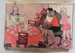 ESTHER (1967) - ANTIGO E RARO - Desenho técnica mista " Família Reunida " - obra encomendada para publicação em revista de época (REVISTA SÉTIMO CÉU ANOS 70/71) com as informações de como deveria ser feita a edição dos cortes para enquadramento correto da obra - Med. 49cm x 32cm