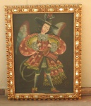 ESCOLA CUSQUENHA -  imagem anjo com tamborete -  óleo sobre tela, com moldura  dourada espelhada, características de época. Bom estado de conservação. Medidas com moldura: 54cm x 72 cm sem moldura e 66 cm x 85 cm com moldura.