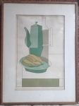 Antiga Serigrafia de Carlos Scliar (10/100 - 1978), bule e frutas, emoldurada e proteção de vidro - Med. 82cm x 61cm
