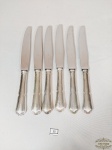 Jogo de 6 Facas de Mesa em Prata 90 Cabo Trabalhado. Medida: 25 cm e lamina 14 cm