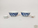 Lote 4 Peças sendo 2 Bowls e 2 Porta Ovos Porcelana. Medida: porta ovos 1 com bicado borda 3 cm altura x 5 cm e 2 Bowl 6 cm x 13,5 cm.