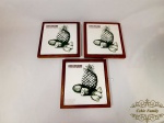 Jogo de 3 Descansos de Travessas em Madeira com Azulejo Decorado Frutas. Medida: 18 cm x 18 cm