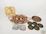Lote 5 Peças Diversas sendo edescanso copo, bandeja artesanal, Petisqueira .Medida: Bandeja 29 cm x 47 cm, Prato 19 cm e descanso 8,5 cm