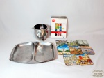 Kit Bar 4 Peças diversas. Medida: Balde 11 cm diametro x 12,5 cm altura , petisqueira 23 cm x 32 cm , 1 kit marcador de copos e 1 jogo com 8 porta copos 9 cm x 9 cm.