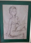 Roberto Burle Marx - "Nu feminino". Desenho a carvão, assinado no canto inferior direito, medindo 31x46cm.