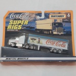 Coca Cola Matchbox, Super Rigs, Caminhão cavalo e truck, branco e azul, Mattel 1998, aprox. 17 cm, blister original