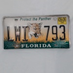 Linda placa americana de automóvel do estado da Florida, especial em proteção as Panteras,  medindo 15,5 x 30,5 cm