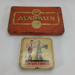 Lote com 2 caixas de lata para componentes de maquete de trem ou ferromodelismo Marklin. A maior mede 12cm de comprimento