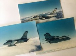MILITARIA - Lote de três fotos profissionais do caça A1 da Força Aérea brasileira, medindo 30 x 20 cm, reveladas em papel fotográfico. 