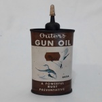 Antiga lata de óleo americana Outers, para lubrificação de armas, formato oval, 3 Oz, cerca de 88 ml, 12,5 cm de altura
