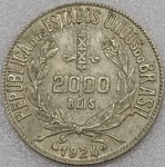 P#710  ANTIGA MOEDA DE PRATA DO BRASIL ( REPÚBLICA ) 2.000 RÉIS ANO DE 1924 MBC PRATA 500