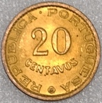 KM#17 ANTIGA MOEDA DO TIMOR PORTUGUÊS 20 CENTAVOS ANO DE 1970 BRONZE PEÇA COM 2,5 g E COM 18,0 mm PEÇA FLOR DE CUNHO COM BRILHO DE CUNHO