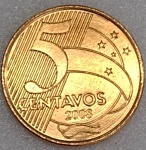 V#474  MOEDA DO BRASIL ( REPÚBLICA - 2a. FAMÍLIA DO REAL ) 5 CENTAVOS ANO DE 2008 CONSERVAÇÃO FLOR DE CUNHO COM BRILHO DE CUNHO, DIFICIL NESTE ESTADO DE CONSERVAÇÃO